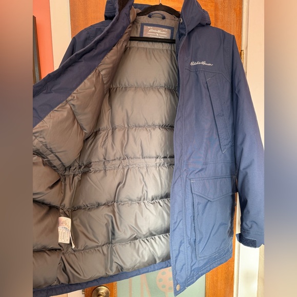 Eddie Bauer Men’s Navy Premium DOWN Hooded Weatheredge Parka NWOT-Large - Picture 8 of 14